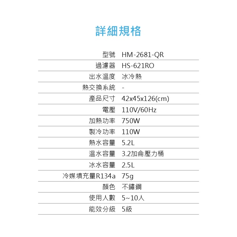 豪星三溫RO飲水機HM 2681(詳細規格)